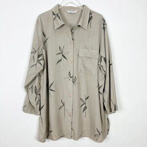 Uniform John Paul Richard Shirt Womens 2X Khaki Black Bamboo Print Button Up